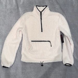 Sherpa half zip fleece pullover black and white NWT